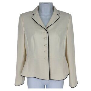 Ann Taylor Petites Ivory Button-Up Blazer With Black Piping Womens 4P